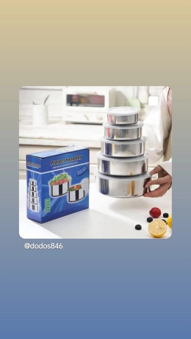 ✨طقم تلاجه استيل صغير لبواقي الاكل وماشابه ٥ قطع اصغر واحده مناسبه للشطه المقاس موضح في الصوره
 سعر الطقم فقطط 12 الف جنيه 💵
متوفر 
كريمه مروى 
دنقلا - صورة 2