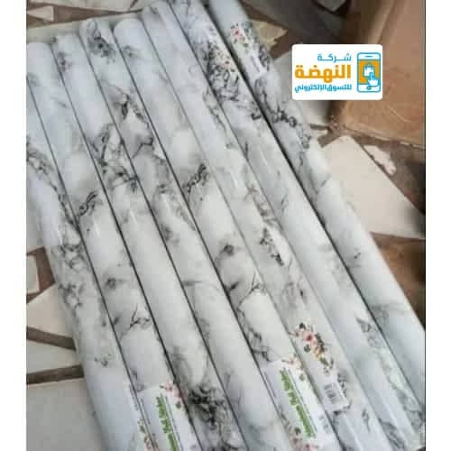 رول لاصق رخامي ابيض واسود وخشبي وا - صورة 3