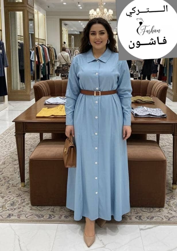 فستان جينز درجة اولى مع حزام - صورة 2